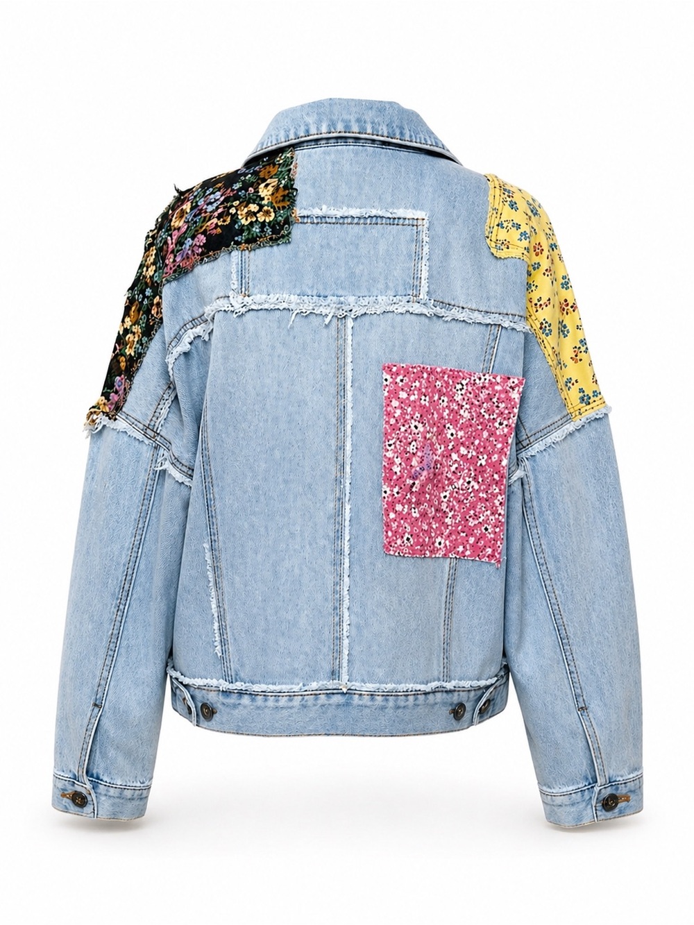 POL Patchwork Denim Jacket Small Boho Cropped Floral NWT - Picture 8 of 14